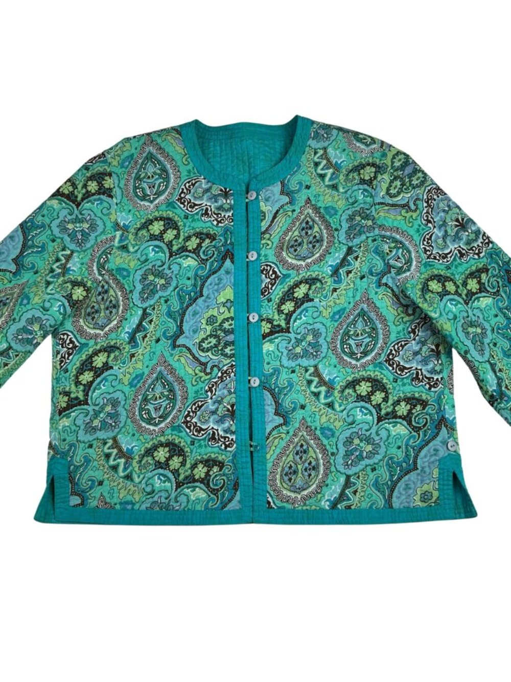 Reversible Quilted Button Front Jacket Womens Medium Turquoise PIsley Design - Picture 10 of 16